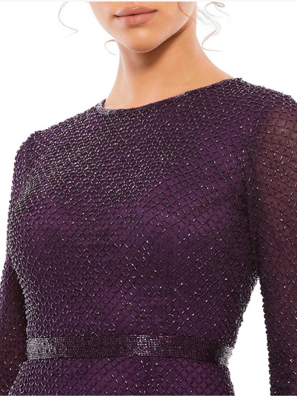 Mac Duggal 5056 Aubergine
Beaded Black Tie Long Sleeve
Gown Size 12 - Picture 11 of 11